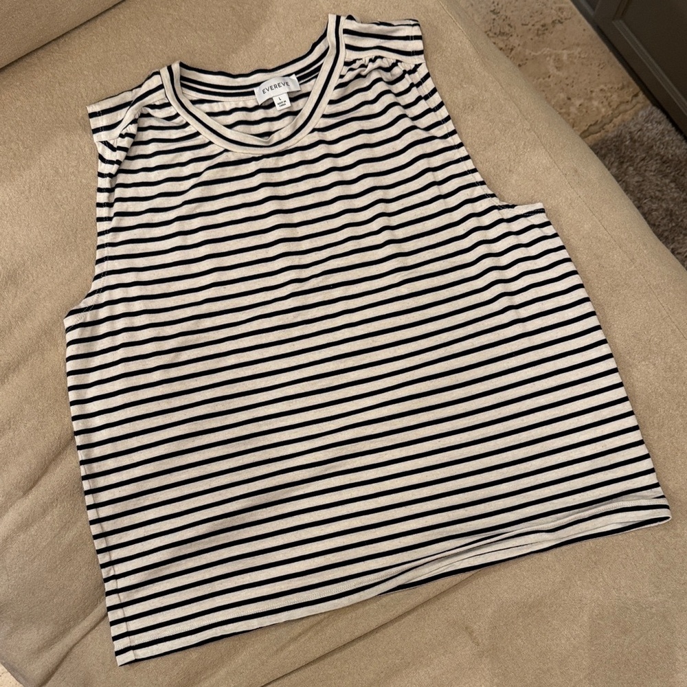 Evereve Navy and White Striped Muscle Tee